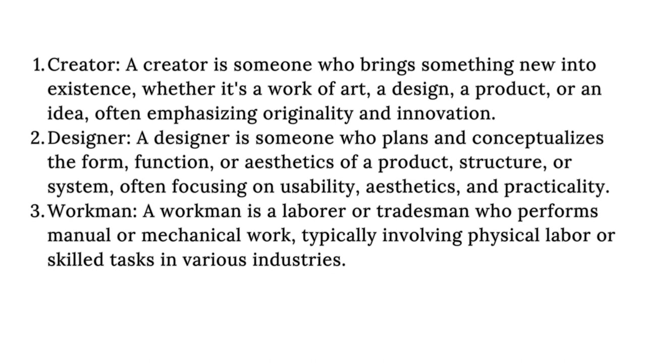 Exploring Artisan, Artificer, Craftsman, Creator, Designer, and Workman Differences and Similarit