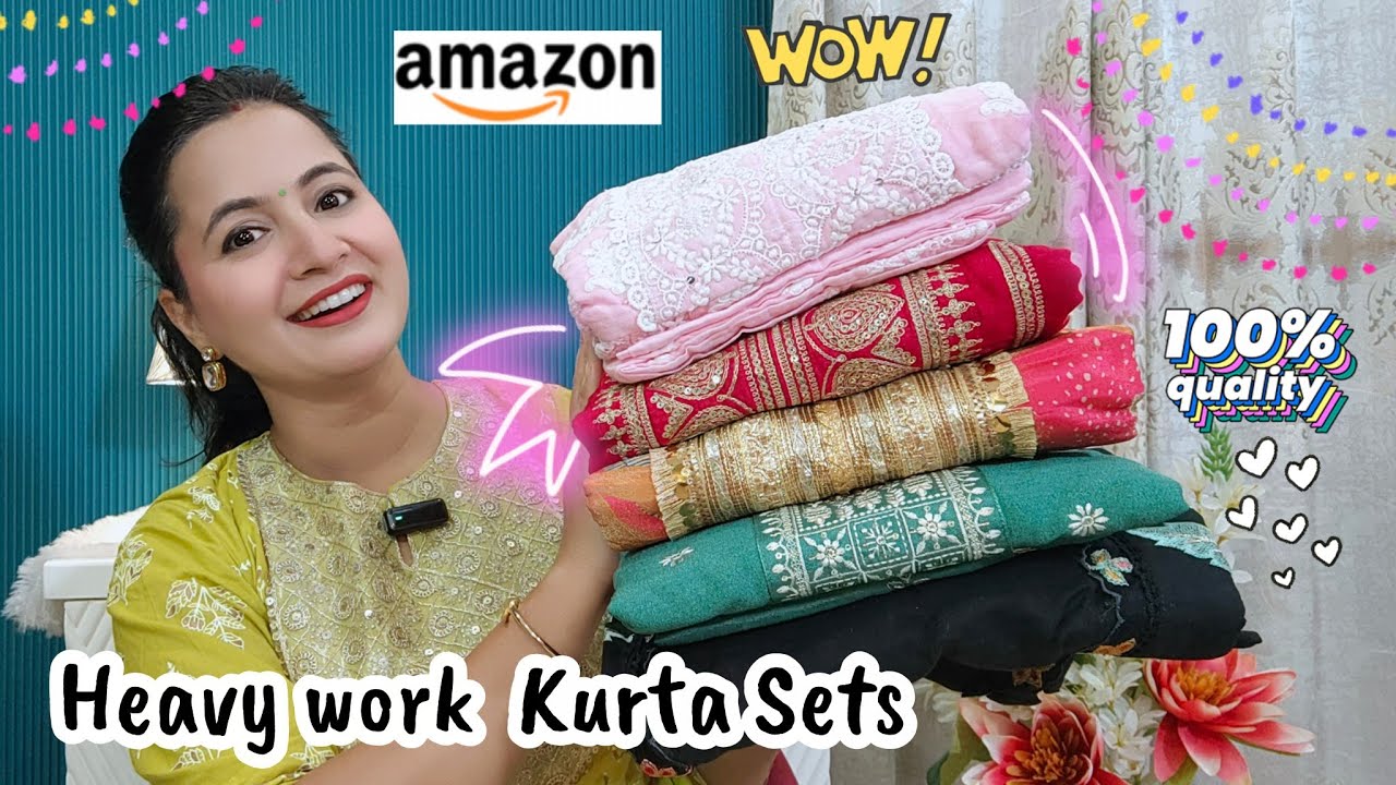 Amazon Heavy Work Partywear Kurta Sets 💕 | Amazon Kurta Sets Haul | Neema's Corner