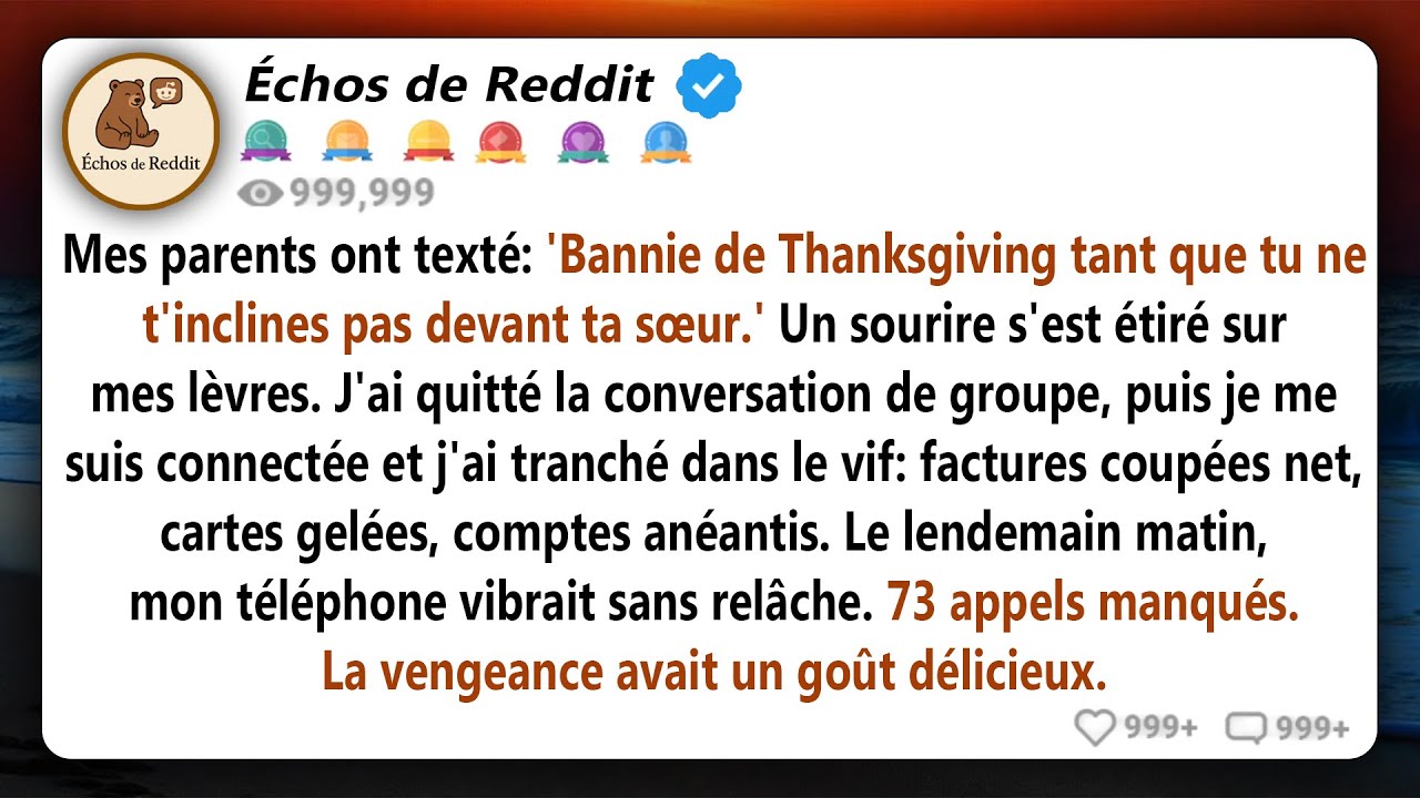 Mes parents m'ont interdit de participer à Thanksgiving à moins que je ne m'incline devant ma sœur..