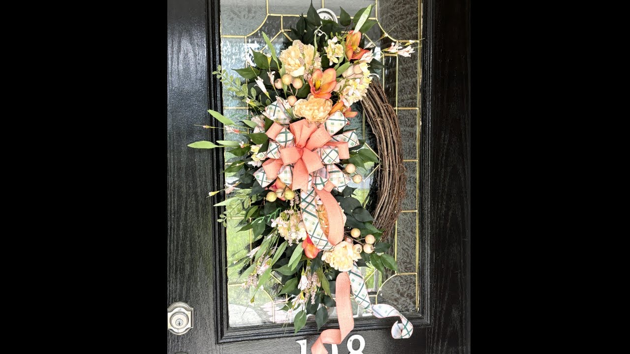 How to make a Peach/Coral Oval Grapevine Wreath with Wreath Decor by Dawn