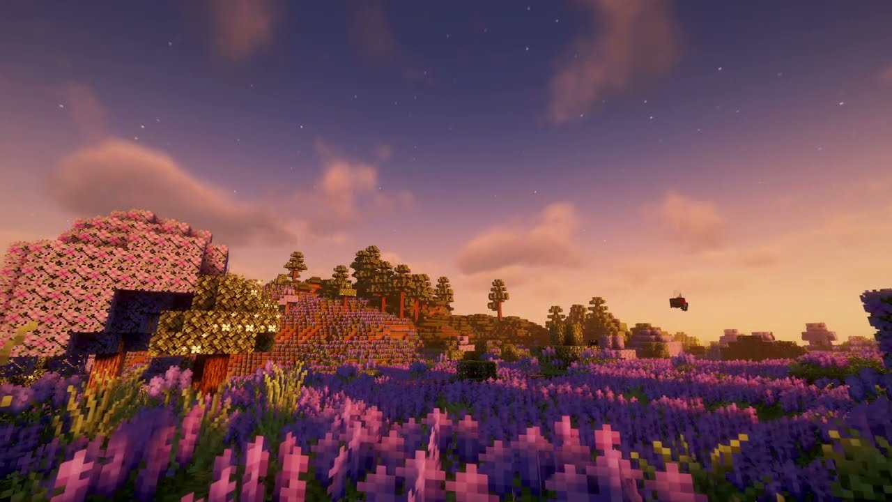 Minecraft Lavender Field Ambience (3H) + C418 Music | Relax, Study & Sleep