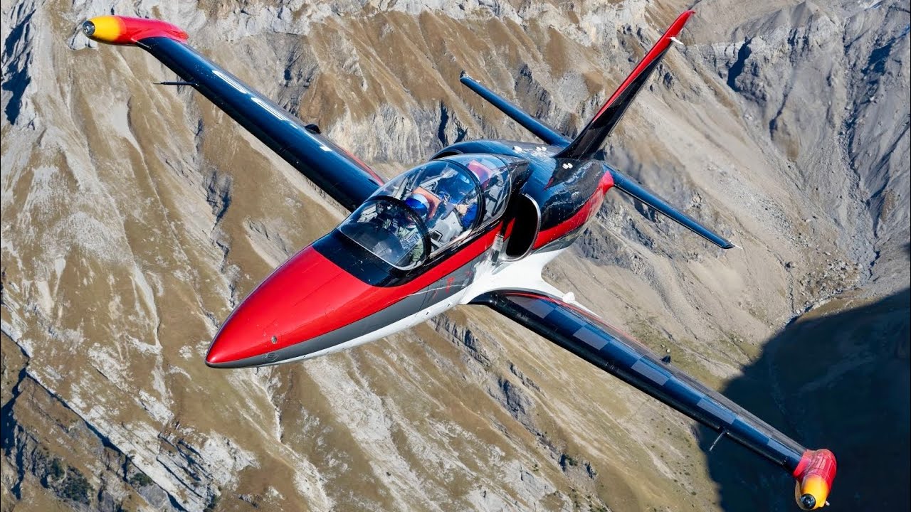 L-39 Albatros flying above the Swiss Alps. Stunning onboard camera .Top of Europe