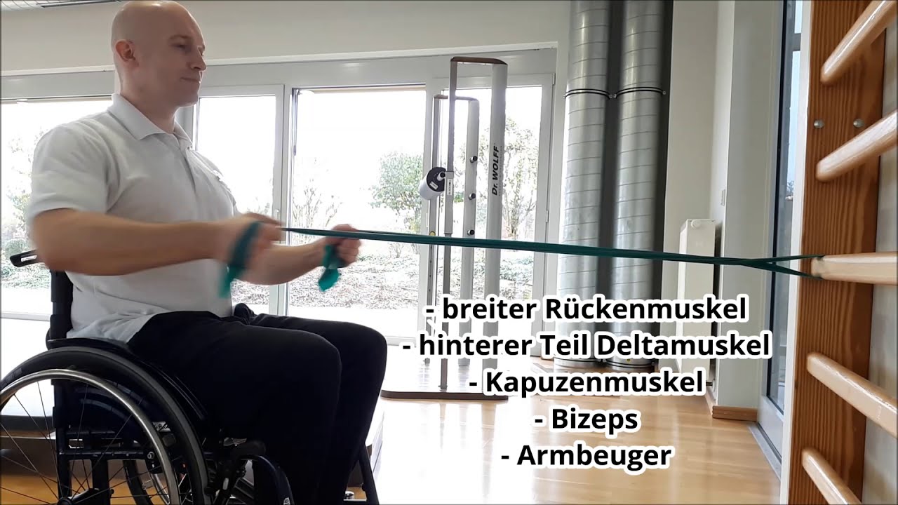 Kräftigungsübungen  für den Oberkörper mit dem Theraband – auch für Rollifahrer