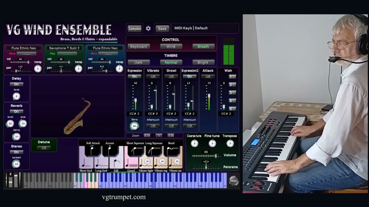 VG Wind Ensemble VST, AU Plugin. Tenor Saxophone sound. TEControl breath controller. Woodwinds Brass