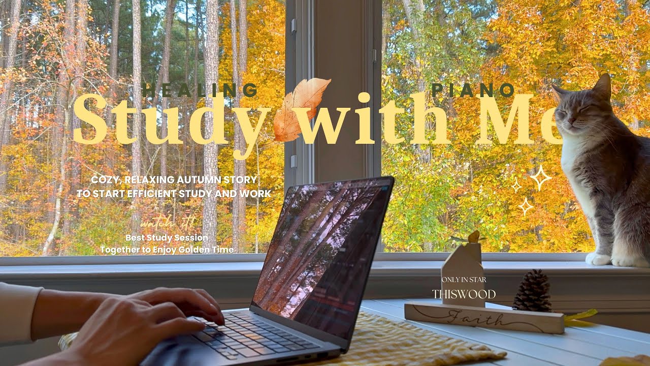 2-HOUR STUDY WITH ME 🍁 / Golden Autumn Bonfire Piano 🎹 / 30-5 Pomodoro / Deep Focus ADHD Relief