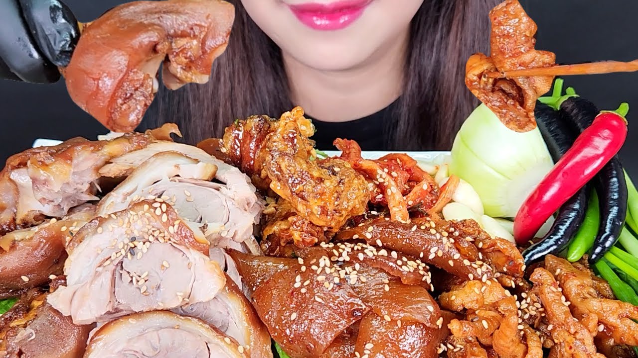 ASMR  pigs’ feet,  rind 족발, 껍데기, 닭강정 EATING SOUND MUKBANG