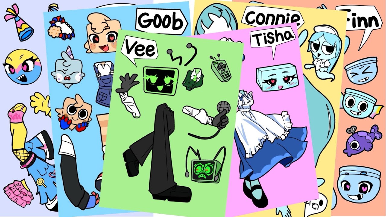 Dandy's world Toons in my style diy sticker-Vee,Tisha,Connie,Finn,Goob,Yatta 