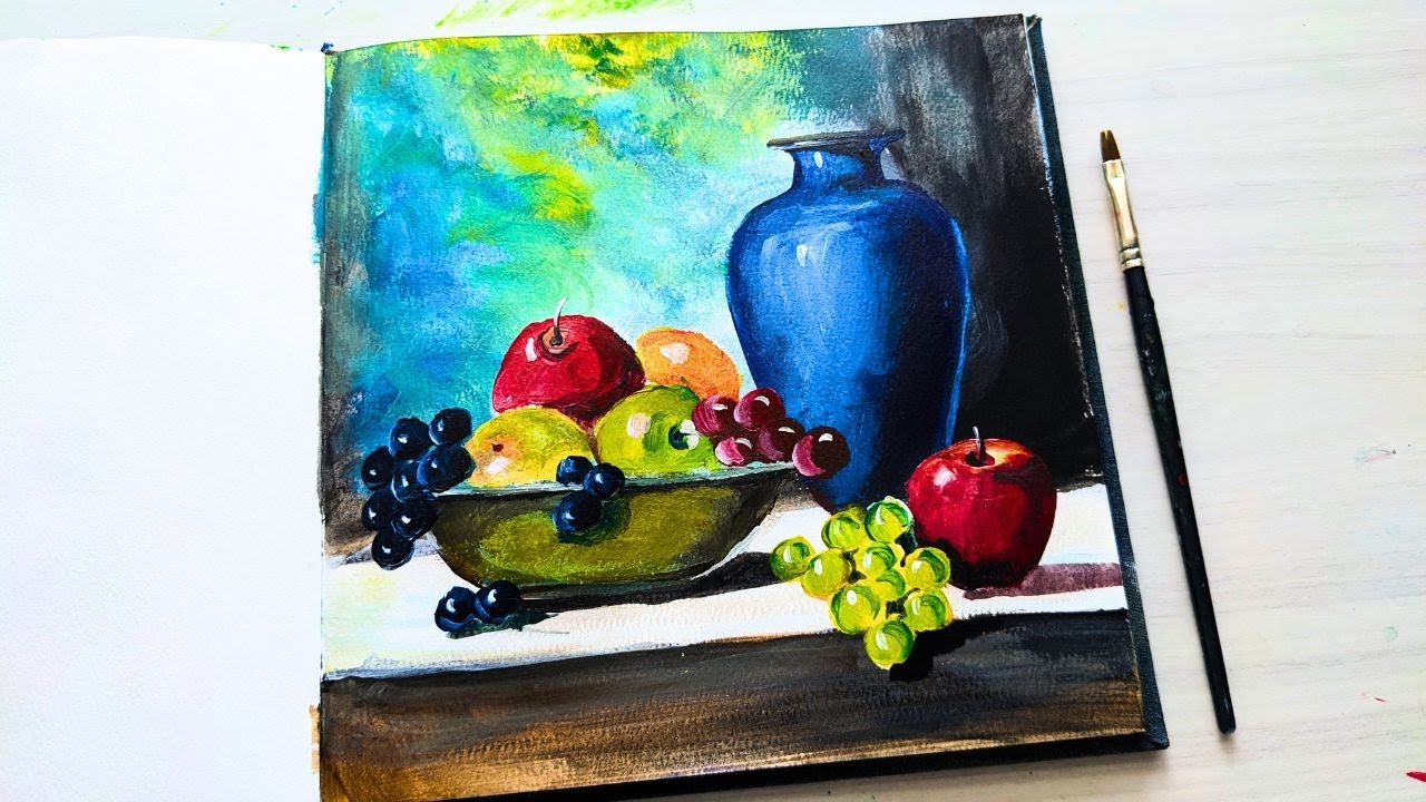 How to paint Fruit bowl | Acrylic still life painting for beginners