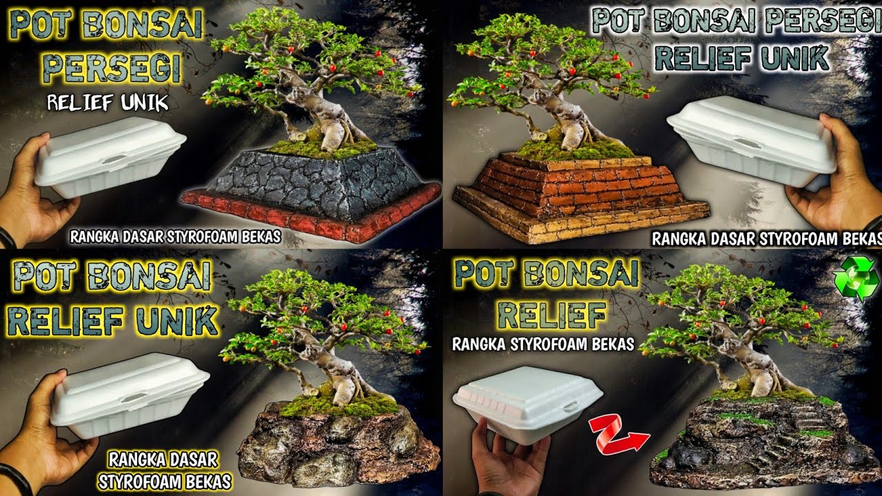 4 CARA MUDAH MEMBUAT POT BONSAI RELIEF UNIK DARI STYROFOAM BEKAS ‼️PEMULA PASTI BISA ‼️