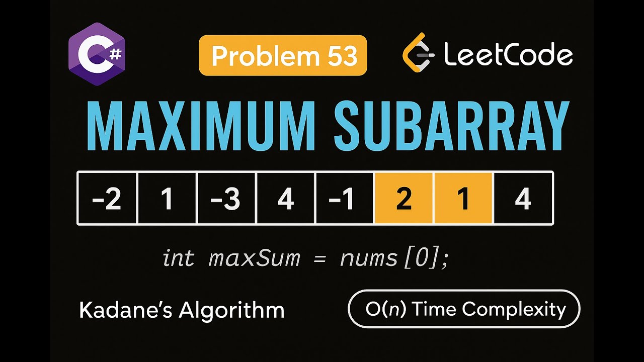 LeetCode 53: Maximum Subarray | C# Solution |
