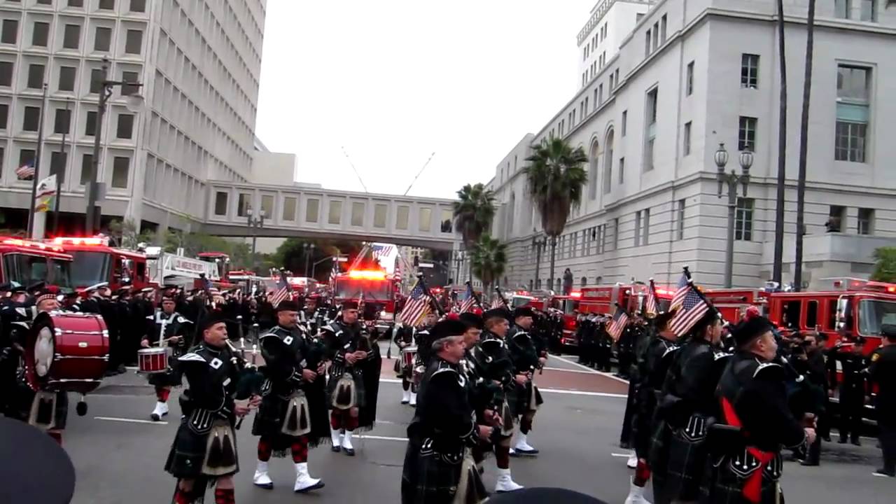 LAFD firefighter Glenn Allen funeral march from LA City Hall