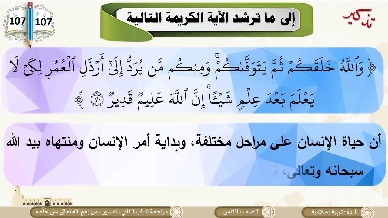 الصف الثامن   التربية الإسلامية   مراجعة الباب الثاني التفسير