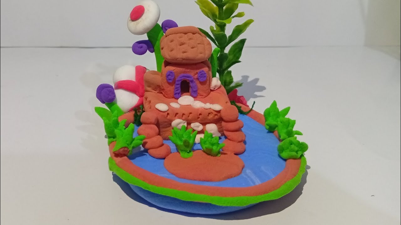 Clay house in the pond,miniature clay village house,how to make clay house.Clay diye jinis banano.
