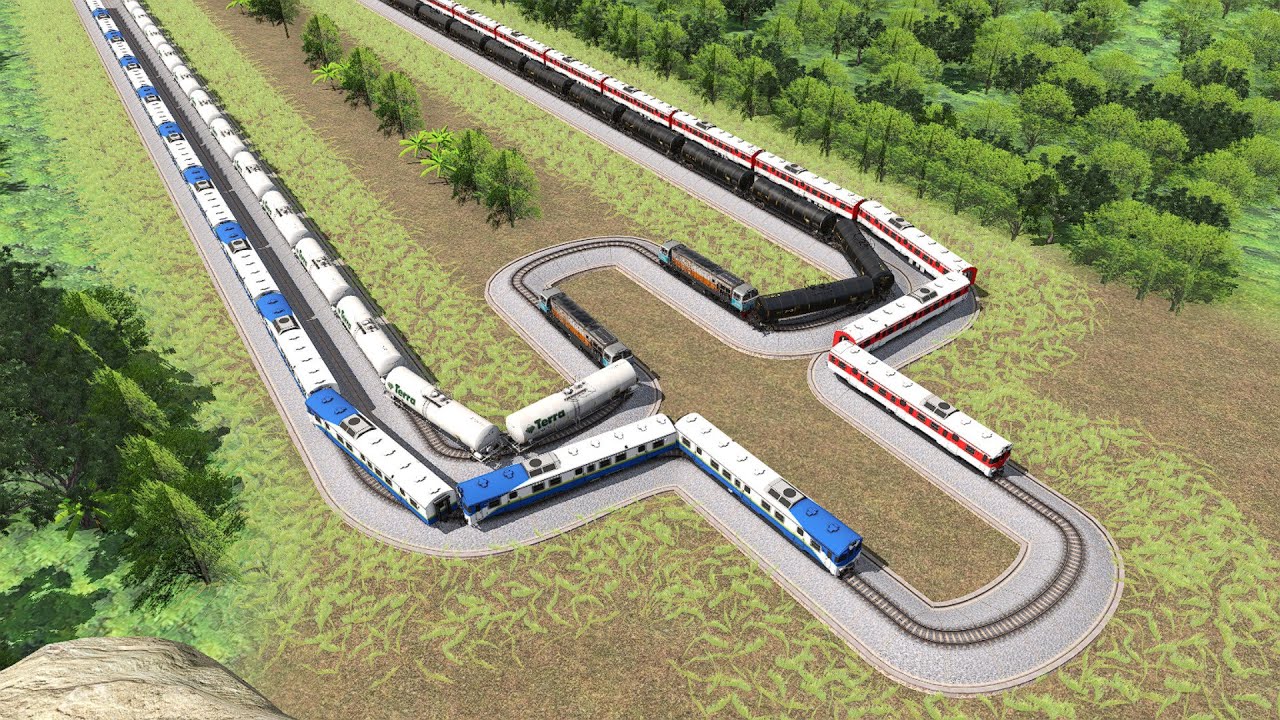 4 High Speed ​​Crazy Trains Passes Twin Sharp Bend Extreme Railroad Track | Trainz Simulator 2019