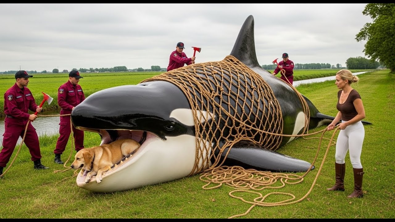 Heroic Rescue Team Saves a Brave Golden Retriever Father Dog from a Killer Whale