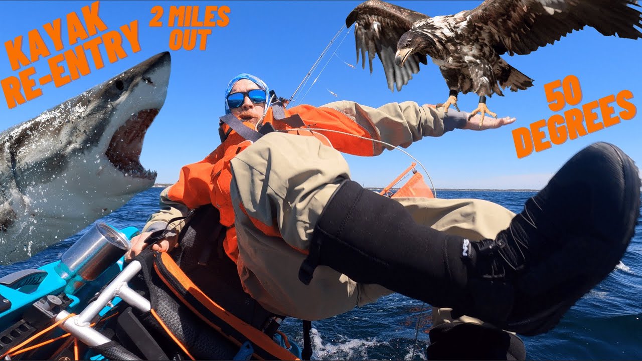 Falling Out Of OLDTOWN BIGWATER 132 Kayak 3 miles out in the Atlantic Ocean in 50 degree water.