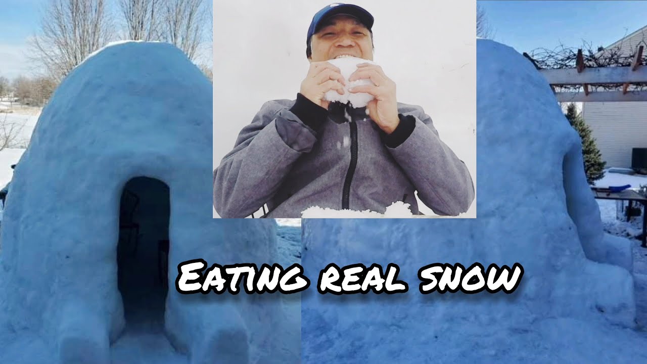 SNOW MUKBANG, ASMR. Eating real snow and snow ice inside the igloo