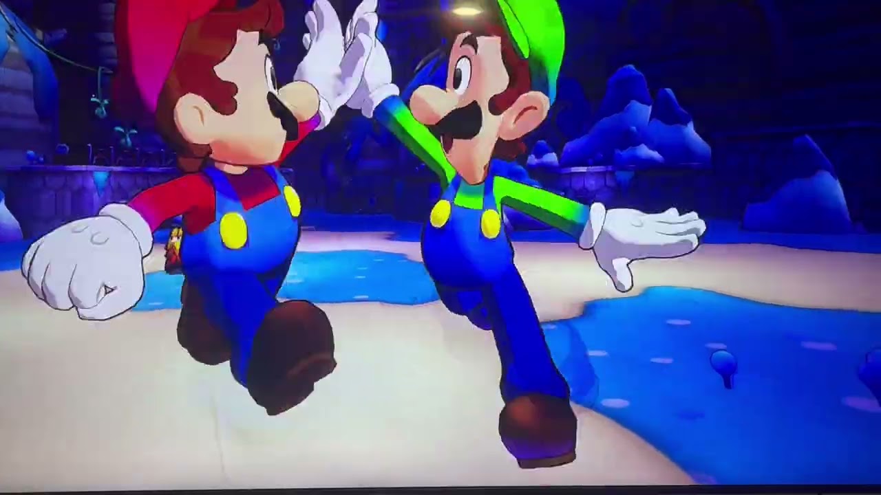 Mario Luigi doing hammer then jump up 