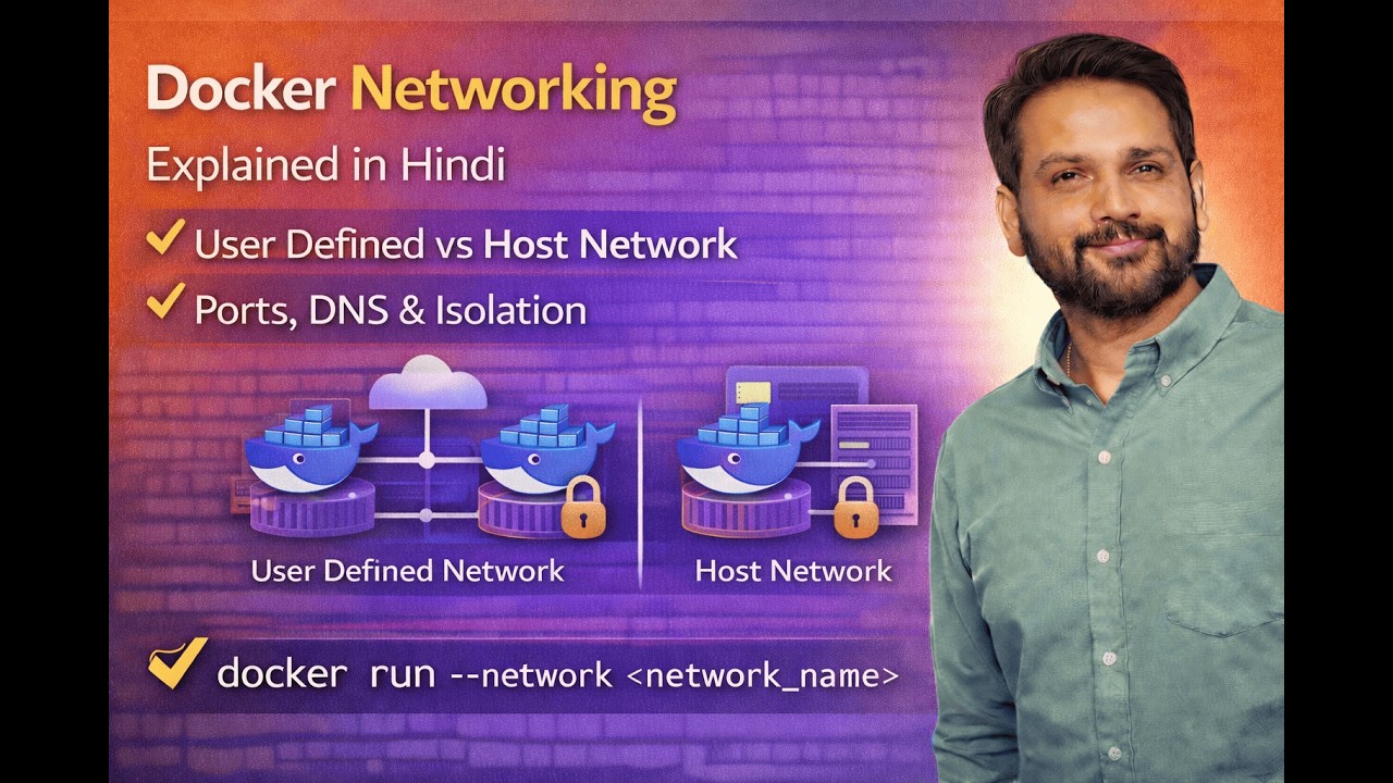 Docker Networking Explained in Hindi | User Defined vs Host Network | Ports, DNS & Isolation