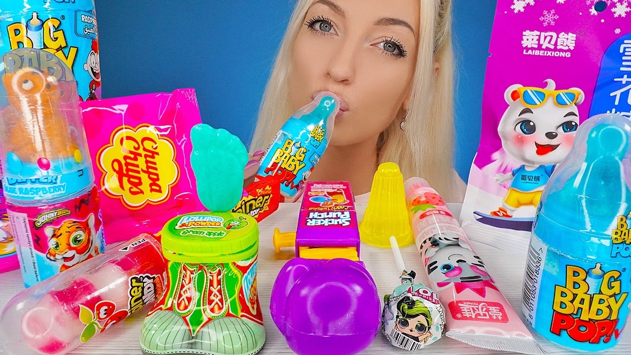 ASMR LOLLIPOP, EATING CANDY, CHEWING GUM, SOUR CANDY, KOREAN SWEETS, MUKBANG, 막대사탕 먹방