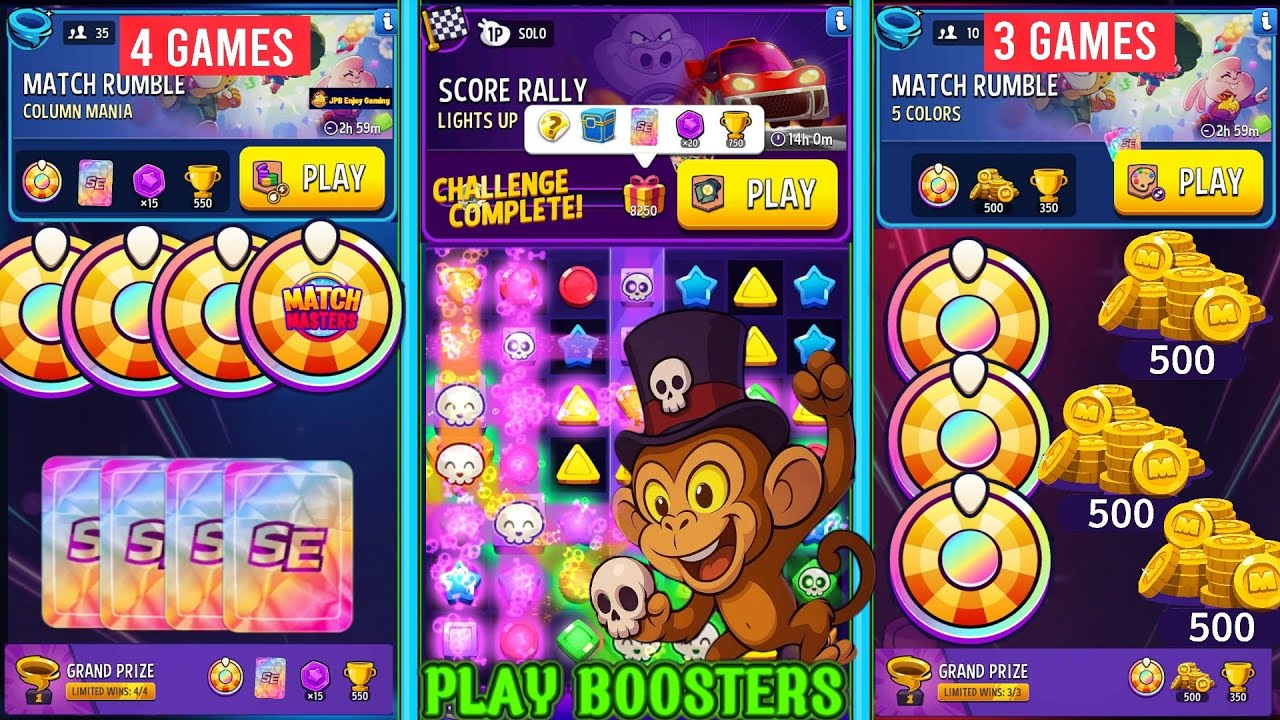 (1 Solo+2 Match Rumble) Lights Up Score Rally/ Column Mania+Bombs Away/ 5 Colors+Any Move