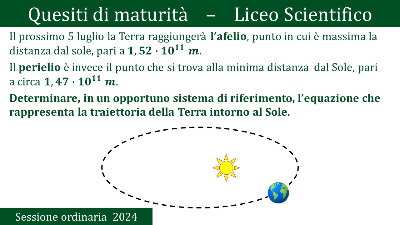 Maturità 2024 - Ellisse e orbita terreste  - ORDINARIA - QUESITO 7