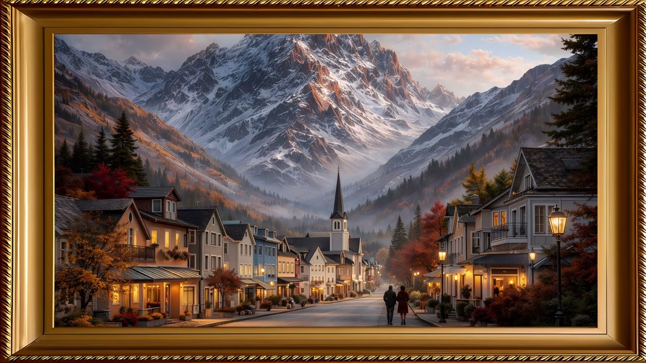 Peaceful Autumn Alpine Village 4K Art for TV (No Sound)
