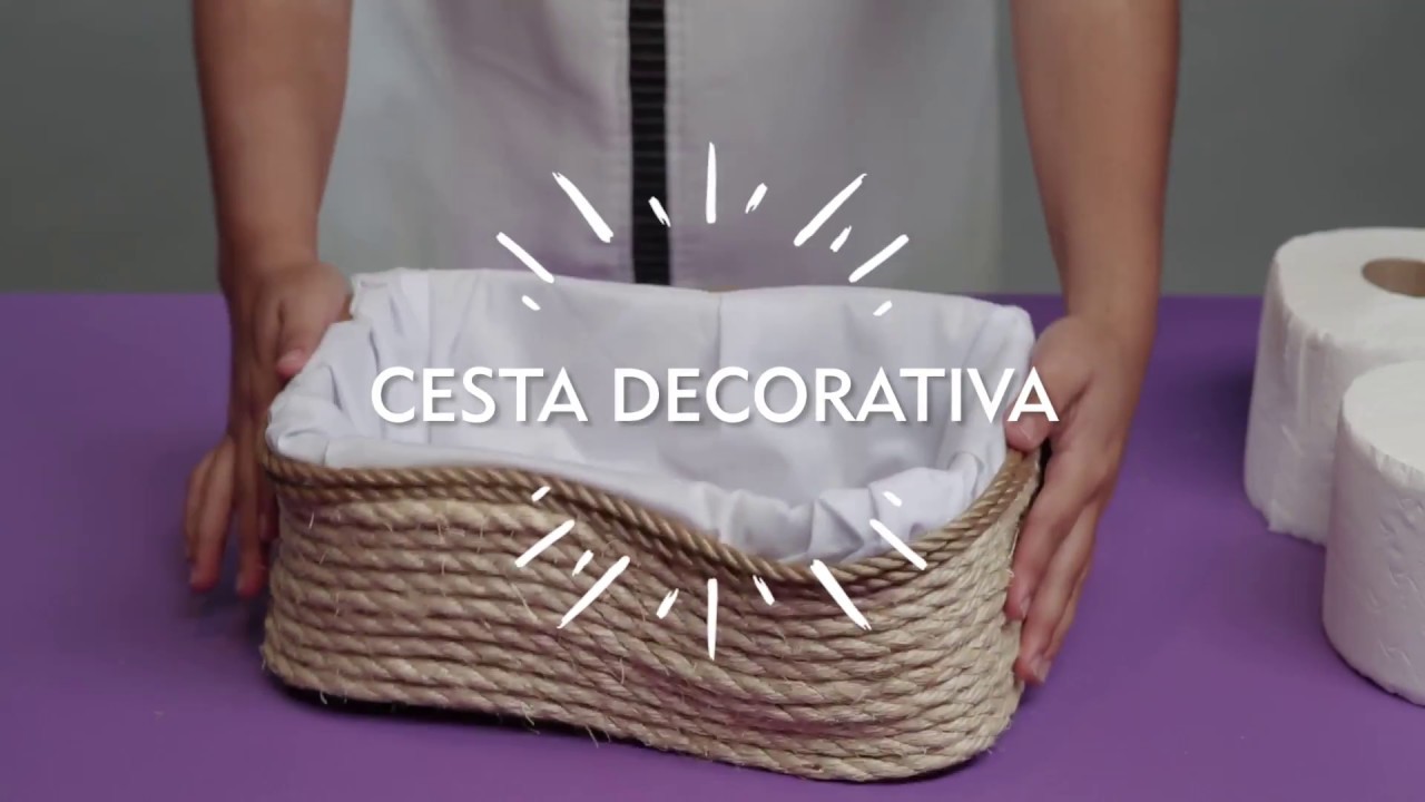 Cesta decorativa con soga yute