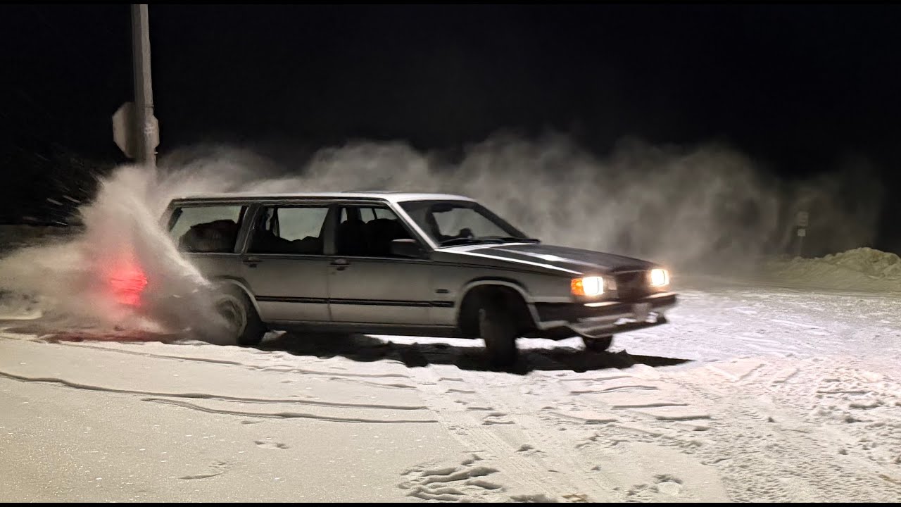 -15°C OVERNIGHT CAMPING IN MY VOLVO 740 WINTER DRIFT CAR + BIG JUICY SNOW DRIFTS