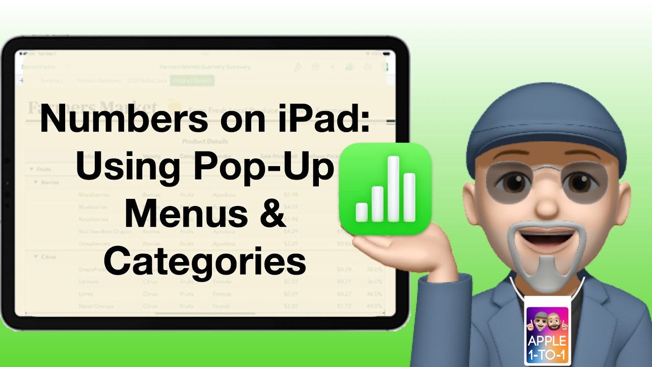 Apple Numbers on iPad: Pop Ups and Categories