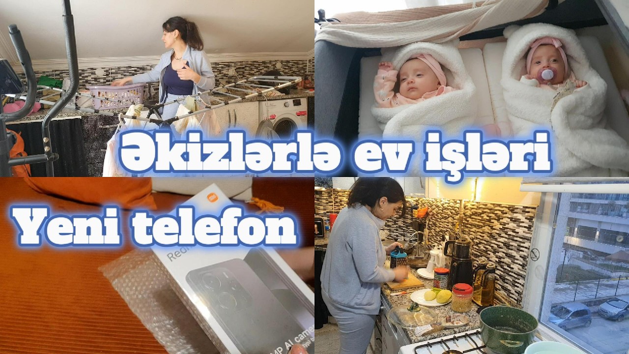 Əkizlərlə ev işləri🧹Yeni telefon aldiq📱#vlog 77