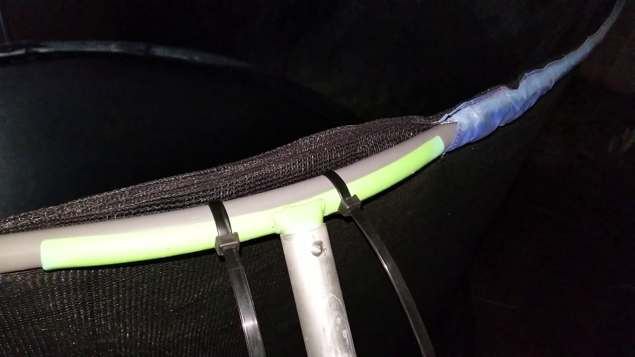 Fixing broken safety net support ring above a 14ft trampoline