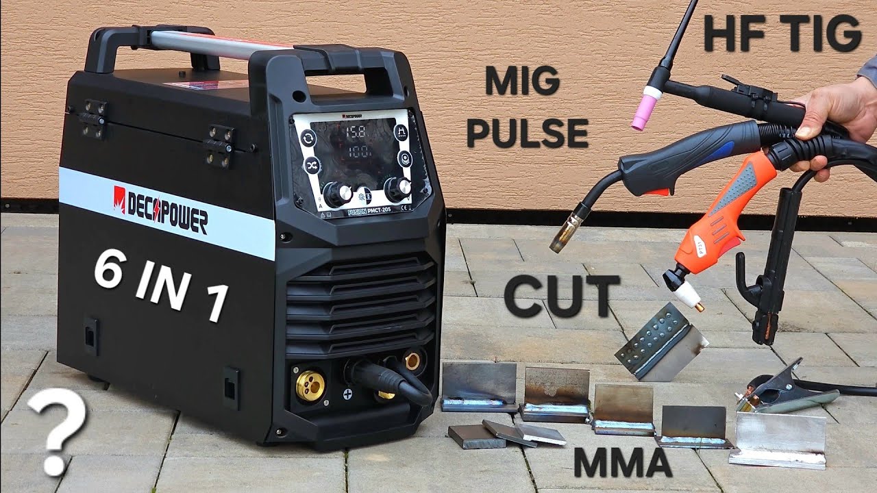 Мультисварочный аппарат 6 в 1 DECAPOWER Fusion PMCT-205 плазменный резак, импульсная MIG, HF TIG MMA
