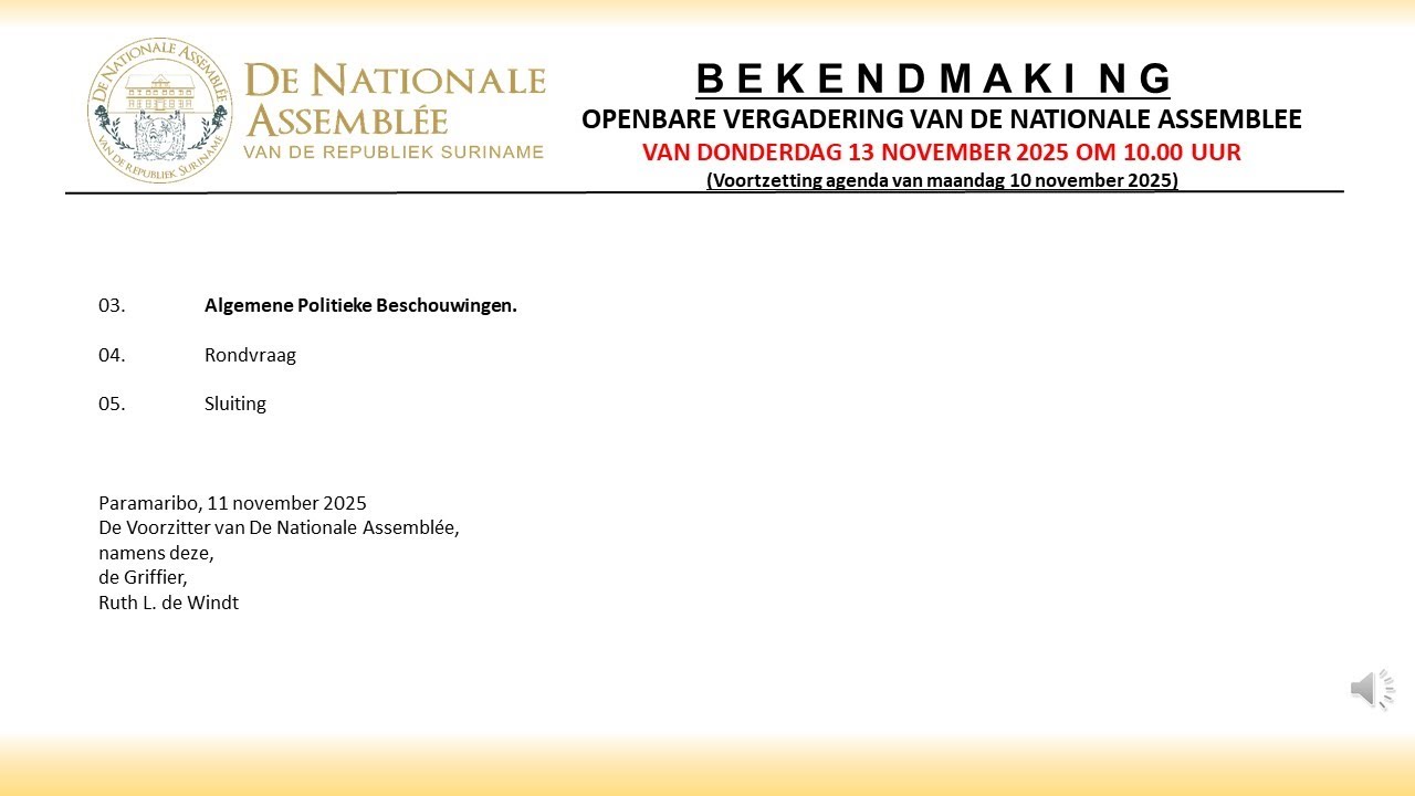 13 NOVEMBER 2025 - DL. 1 - OPENBARE VERGADERING VAN DE NATIONALE ASSEMBLEE