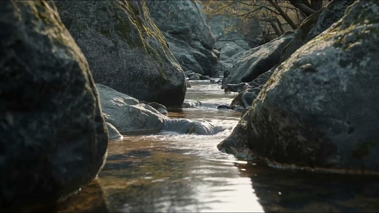 Ultra Calm Nature ASMR – Small River Between Stones | Daylight 8K