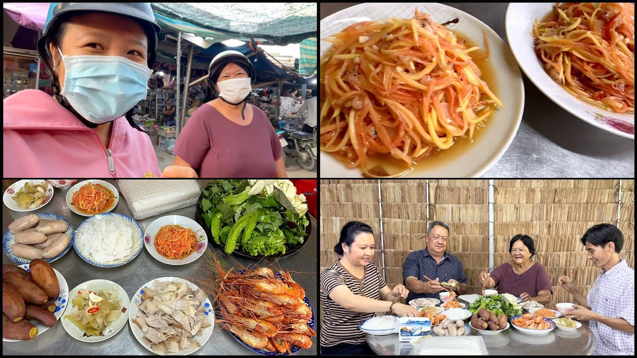 Cùng Cô 6 Đi Chợ Mua Tôm Thịt Luộc Chấm Mắm Tép. Nấu Trà Bí Đao | Thuý Nhân Trà Vinh #461