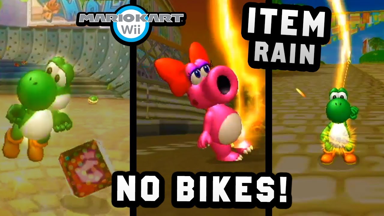 12 гонщиков БЕЗ транспорта - Mario Kart Wii Предметный дождь