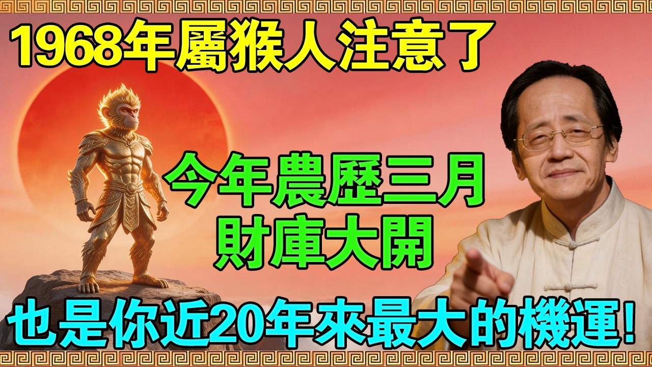 牢記2026年農曆三月！倪海廈：1968年屬猴人“財庫大開”，這是你近20年最大的翻身仗！#倪海廈 #倪海廈 #1968屬猴 #58歲運勢 #戊申猴 #屬猴2026運勢 #2026生肖運勢 #易經智慧