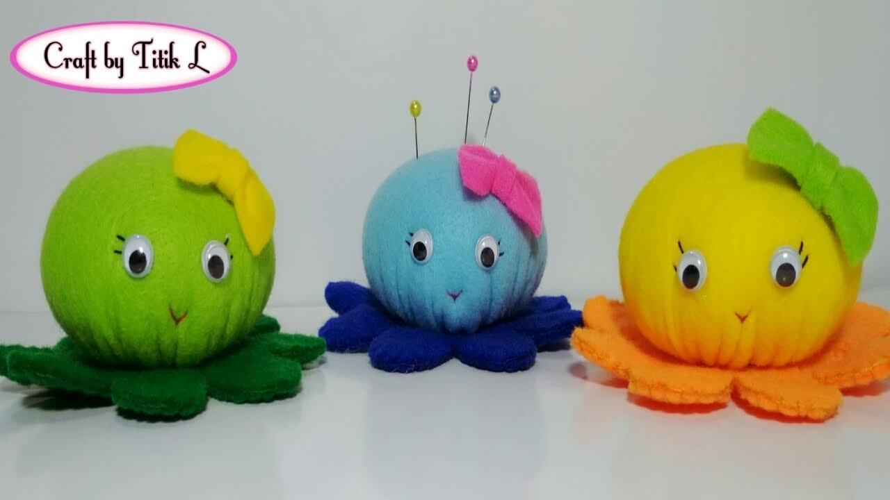 DIY How To Make Octopus Pinchusion from Felt || Cara Membuat Bantal Jarum Gurita dari Kain Flanel