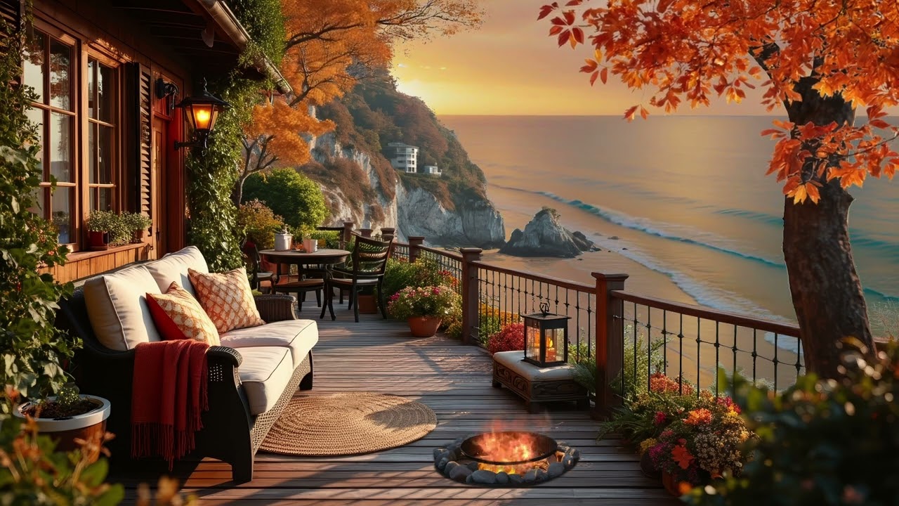 ASMR Seaside Retreat | Ocean Sounds, Crackling Fire & Relaxing Meditation Music