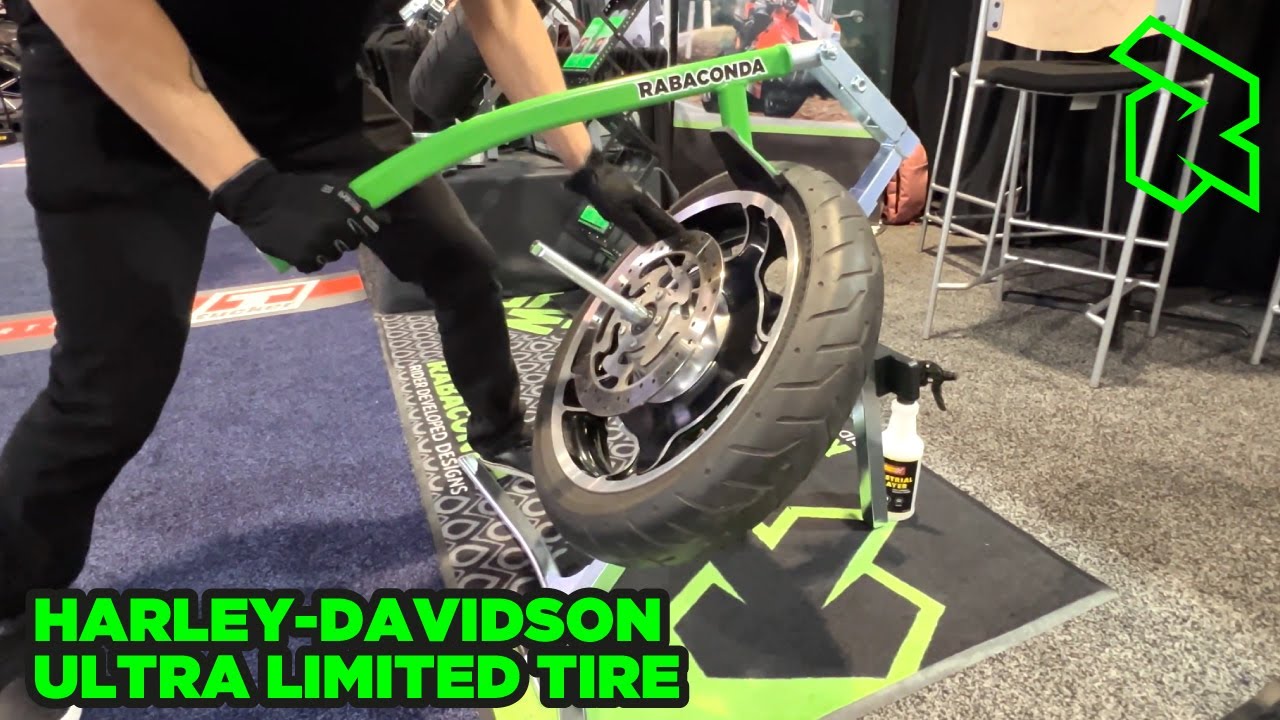 Harley Davidson Ultra Limited Tire Change (first attempt) at AIM Expo 2023, Las Vegas