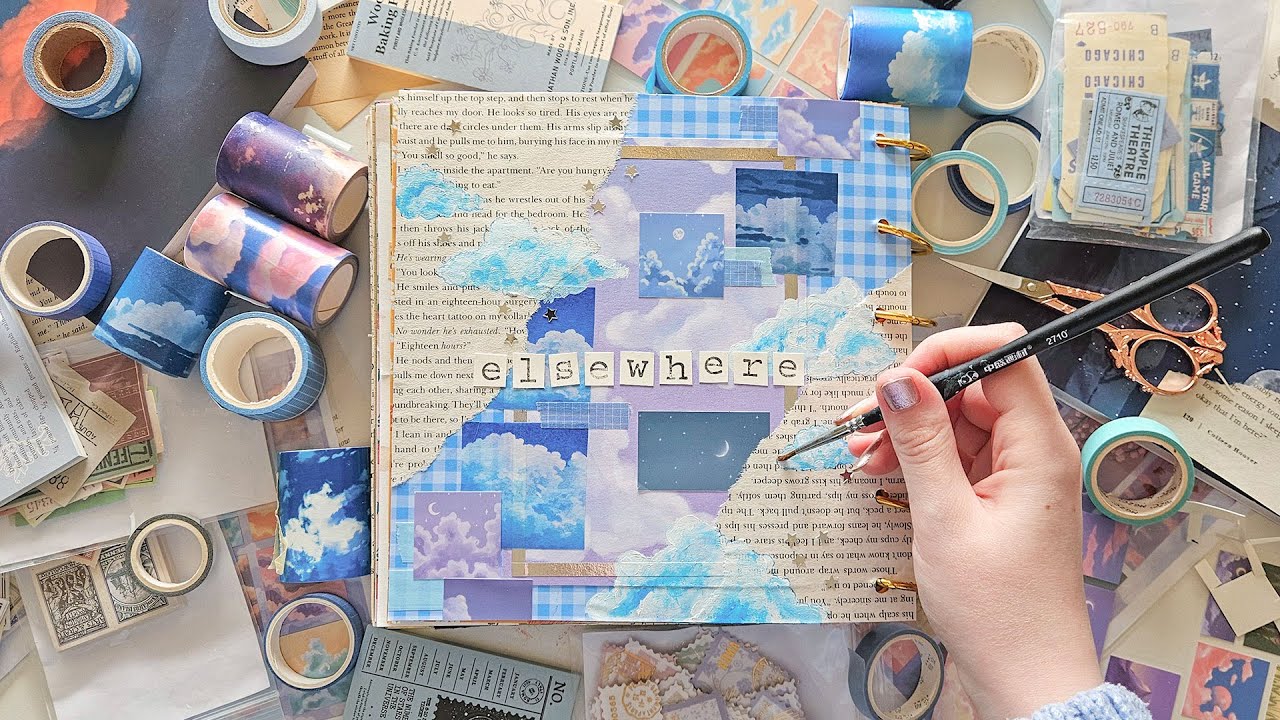 ASMR Scrapbook With Me | Cloud Theme | Relaxing Stationery Sounds | No Talking