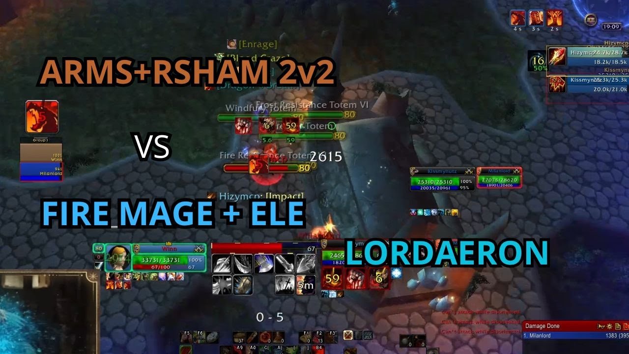 Arms + Rsham vs Fire Mage + Ele Shaman 2v2 | WotLK Warmane Lordaeron