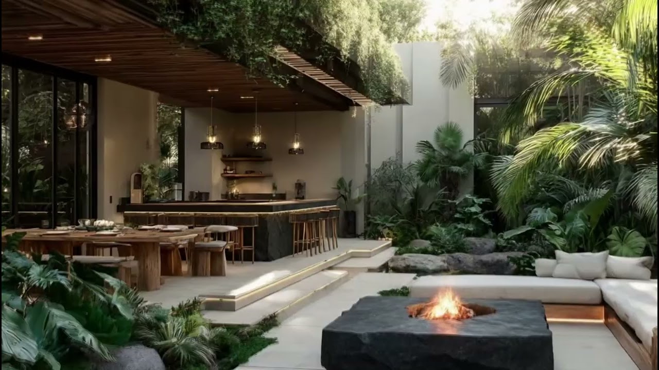 Relaxing Outdoor Terrace Ambience 🌿 3 Hours Fireplace Sounds & Nature for Sleep, 4K