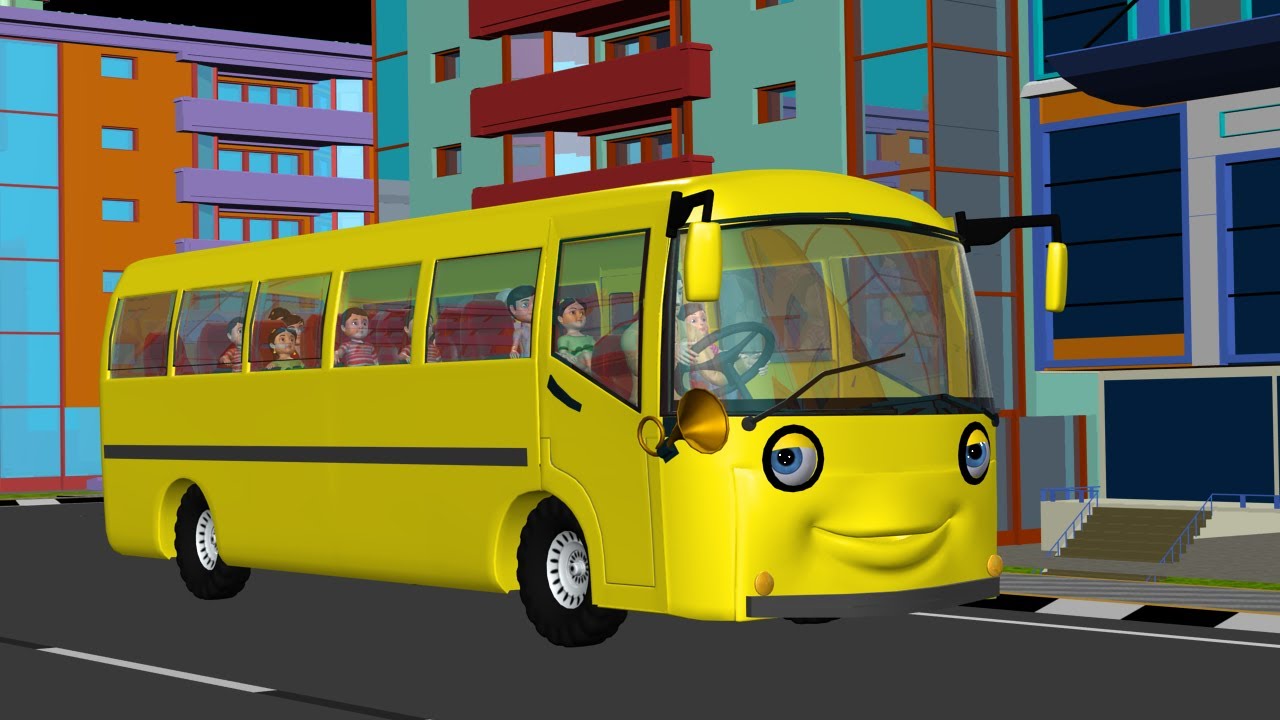 The Wheels on the Bus go round and round - 3D Animation English rhyme for children