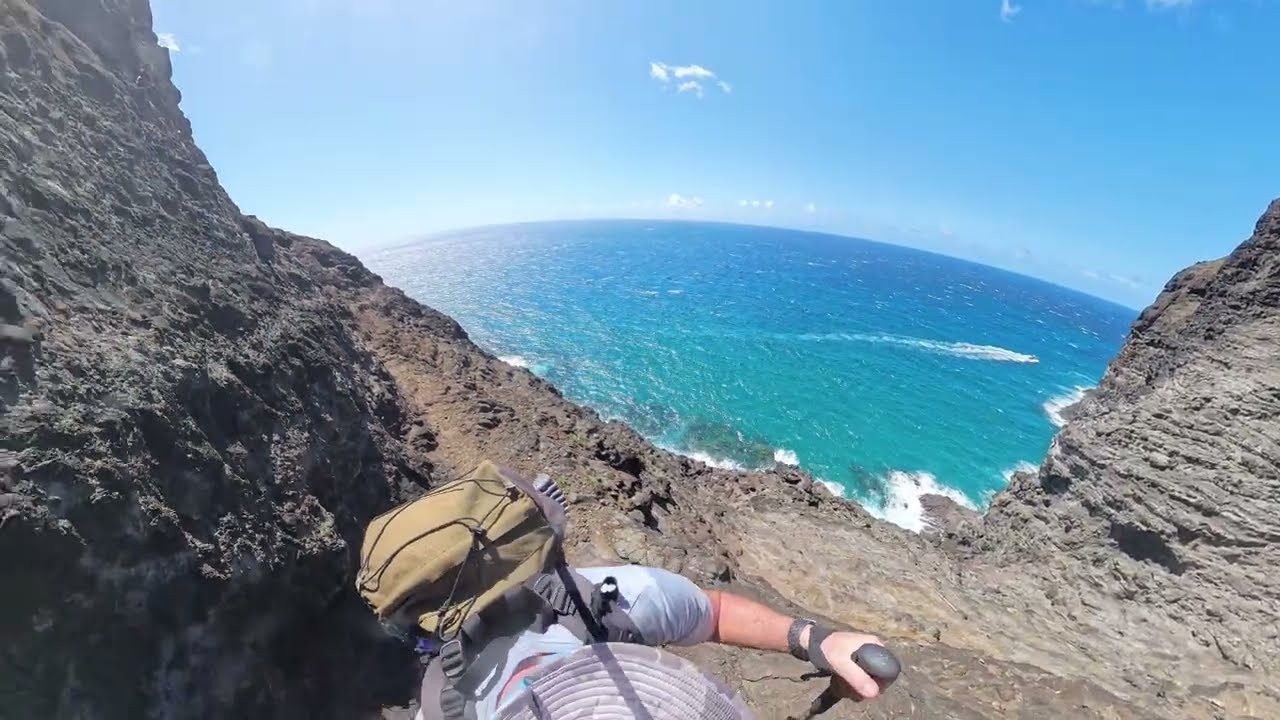 One of the most dangerous sections of hiking trail in the U.S. Full Crawler's Ledge - Kalalau Trail.