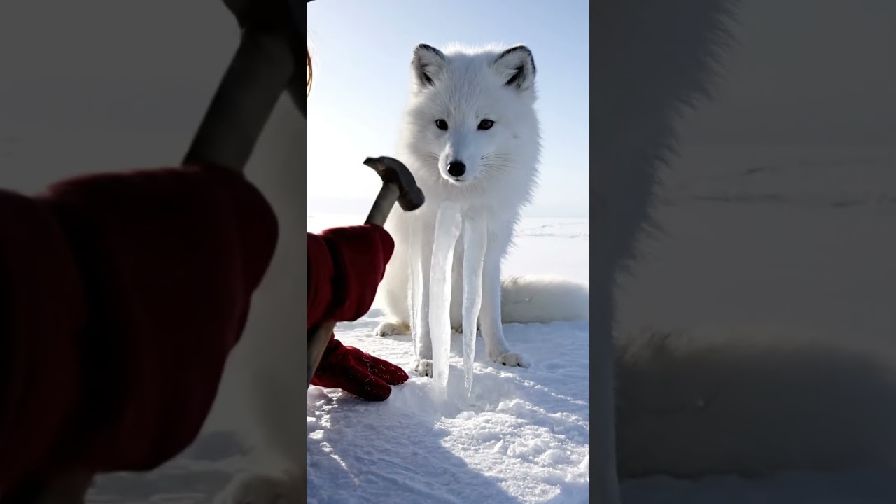 Frozen Arctic Fox Covered in Ice 
