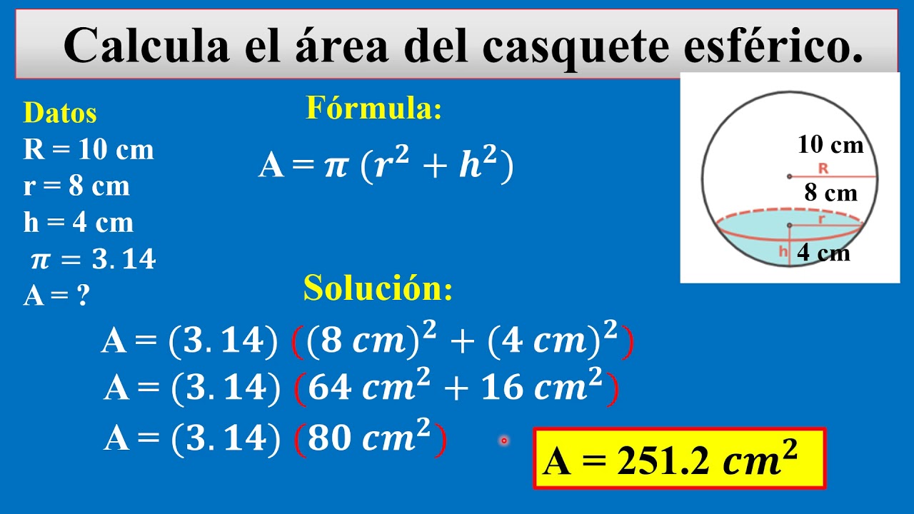 Casquete Esférico Área y Volumen. Ejercicio Resuelto.