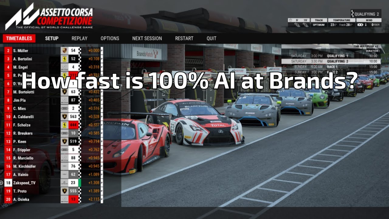 ACC PS4 How fast is 100% A.I. at BRANDS ? Setup