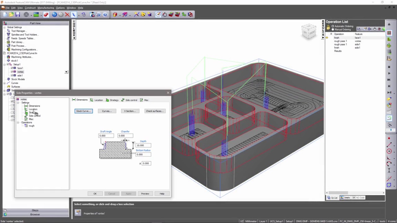 Autodesk FeatureCAM - Preforatura per percorsi utensile Vortex
